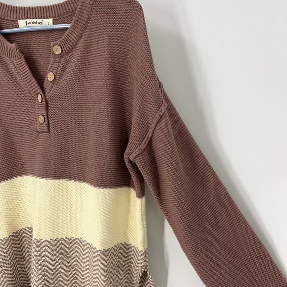 Three bird nest color block, drop shoulder high, low, ribbed knit sweater L - Picture 5 of 12